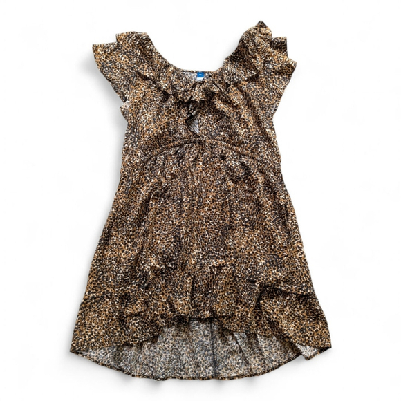 Old Navy Leopard Fit & Flare Dress Double Ruffle Sleeves | Drawstring Waist XXL - Picture 6 of 13